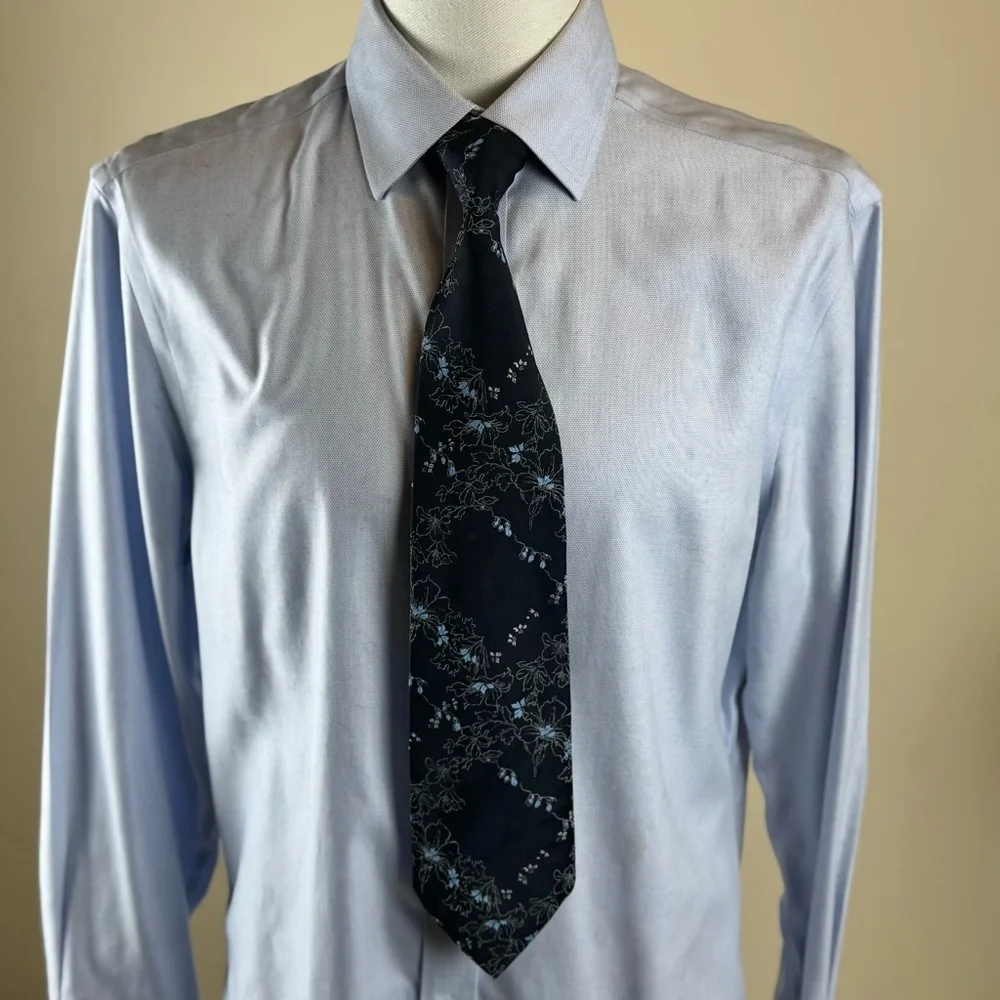 Vintage Pierre Cardin Men’s Necktie Navy Floral 100% Imported Polyester